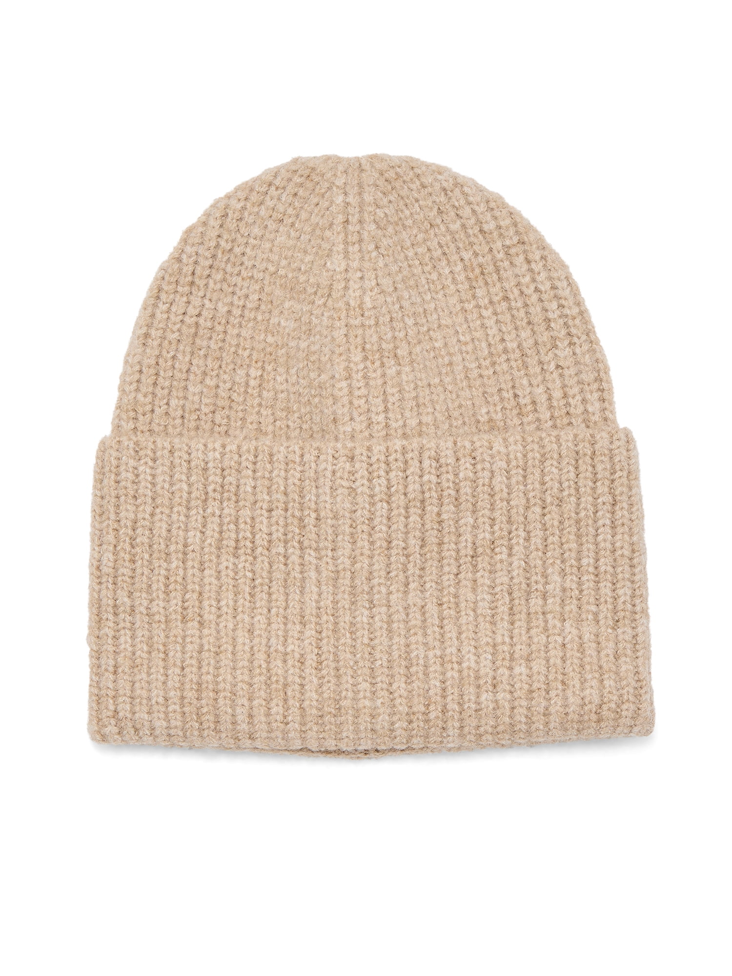 Time and Tru Women's Wide Cuff Beanie Hat, One Size, Light Tan