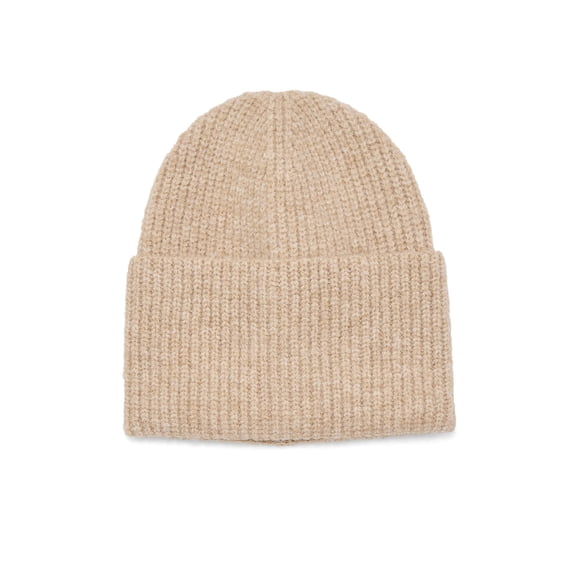 Time and Tru Women's Wide Cuff Beanie Hat, One Size, Light Tan