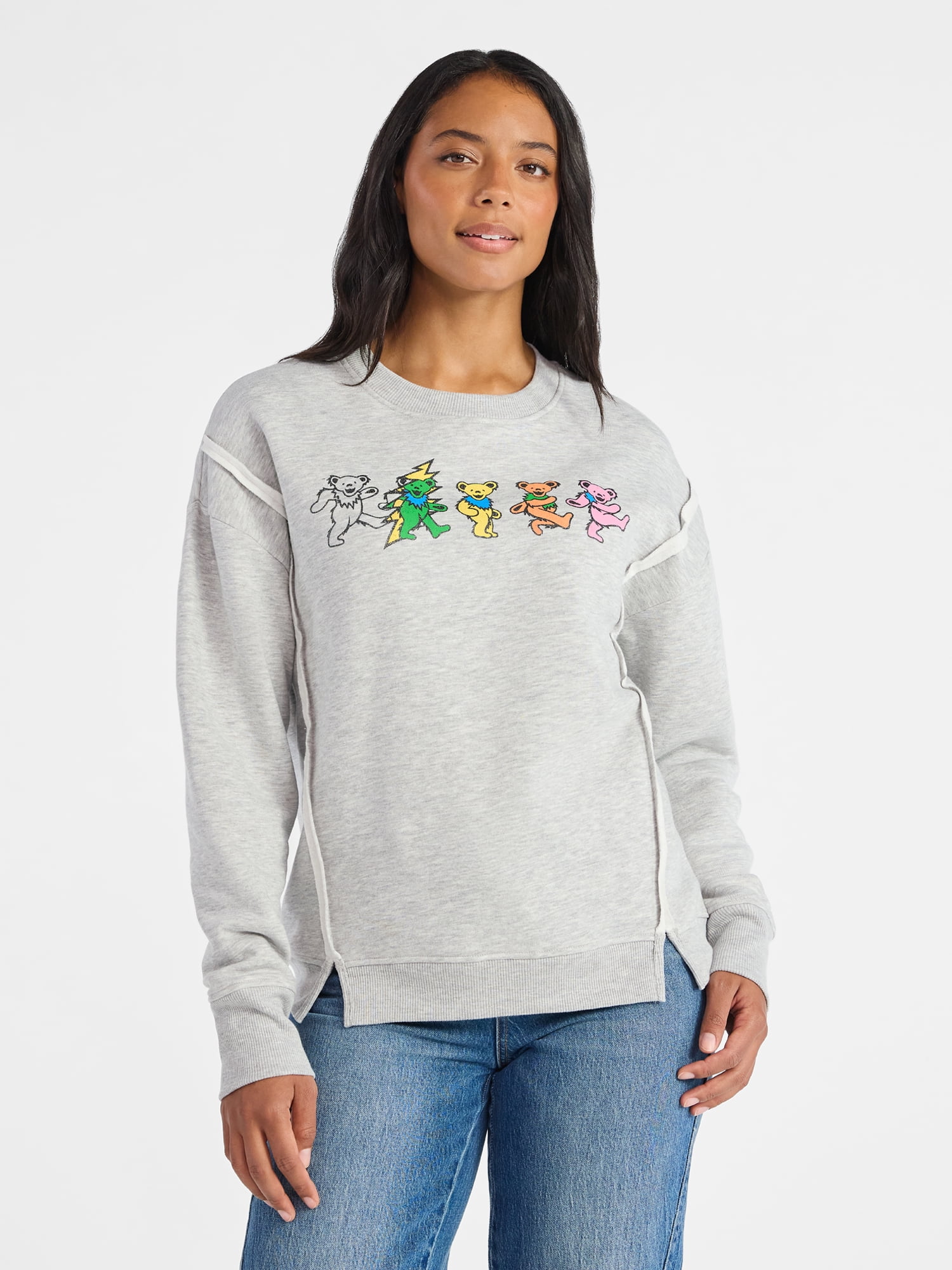 Time and Tru Women's Grateful Dead Dancing Bear Line Up Graphic Sweatshirt with Long Sleeves, Sizes XS-XXXL