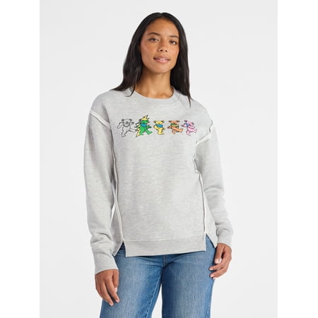 Time and Tru Women's Grateful Dead Dancing Bear Line Up Graphic Sweatshirt with Long Sleeves, Sizes XS-XXXL