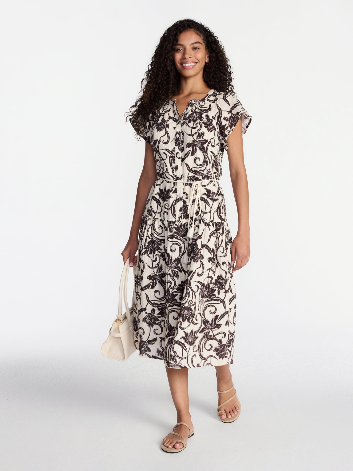 Time and Tru Women's Double Cloth Midi Dress, Sizes XS-XXXL