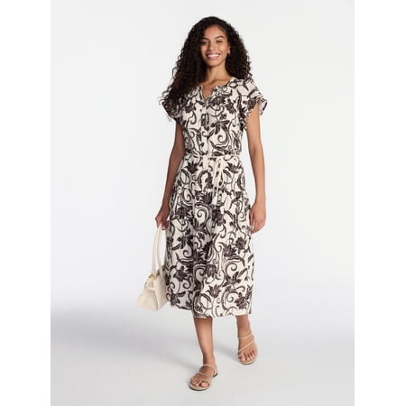 Time and Tru Women's Double Cloth Midi Dress, Sizes XS-XXXL