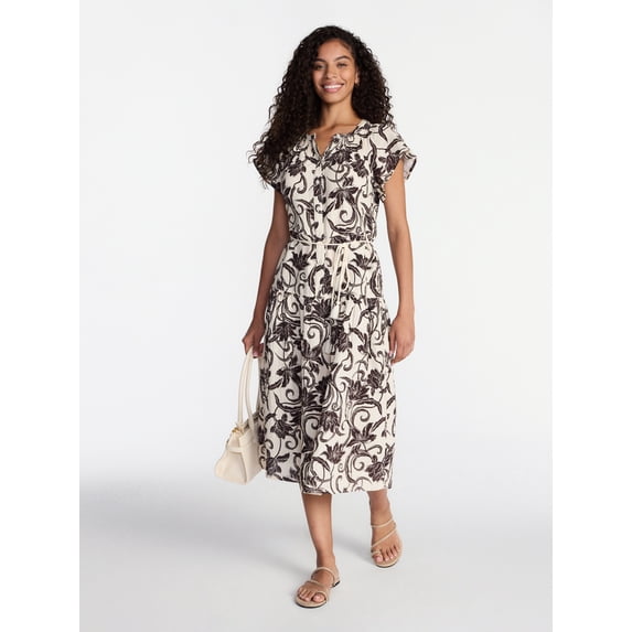Time and Tru Women's Double Cloth Midi Dress, Sizes XS-XXXL