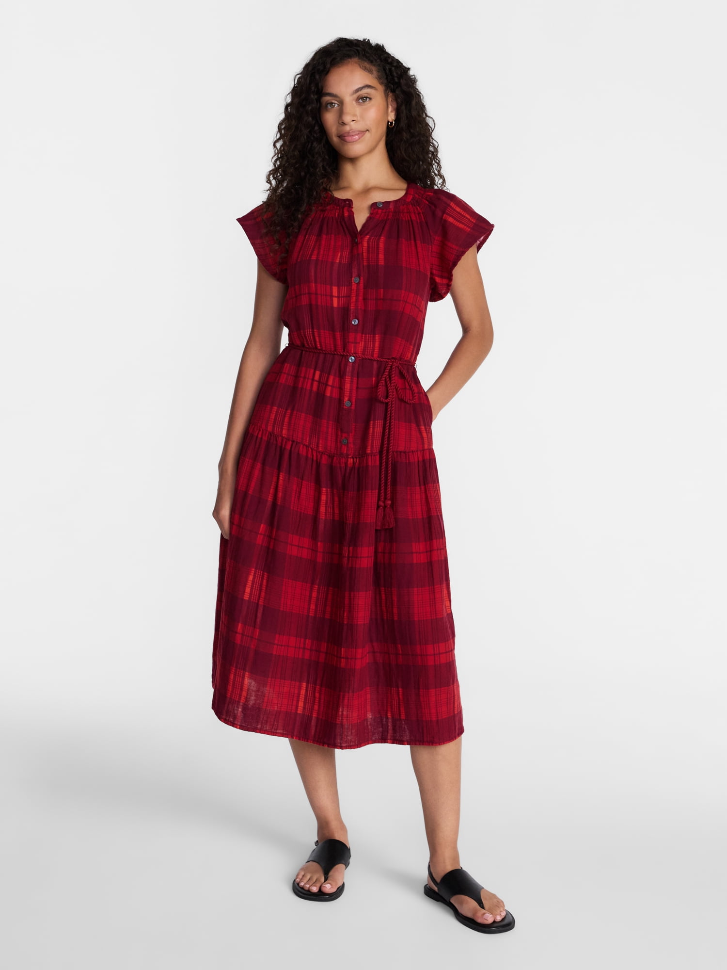 Time and Tru Women's Double Cloth Midi Dress, Sizes XS-XXXL