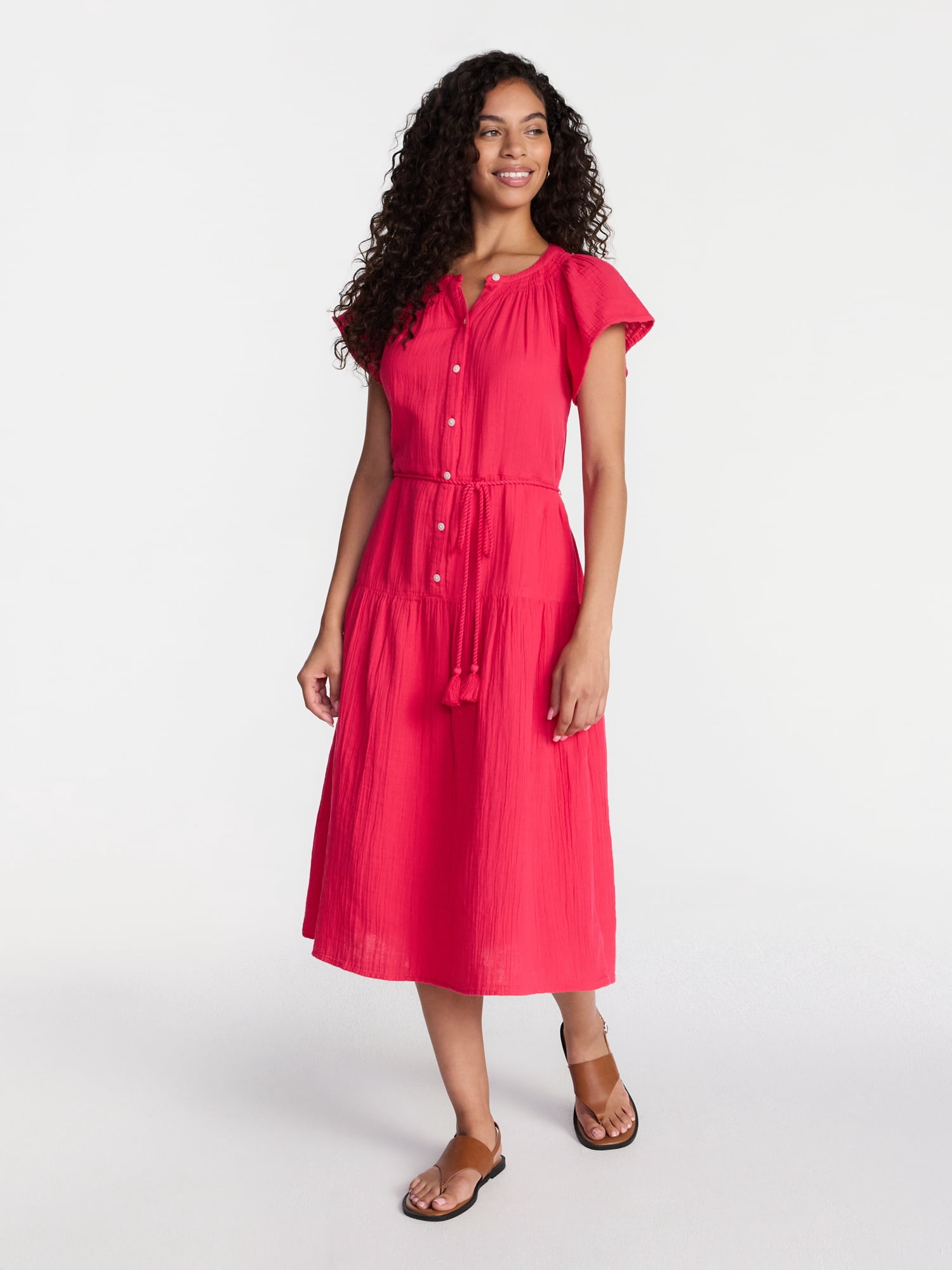 Time and Tru Women's and Women's Plus Double Cloth Midi Dress