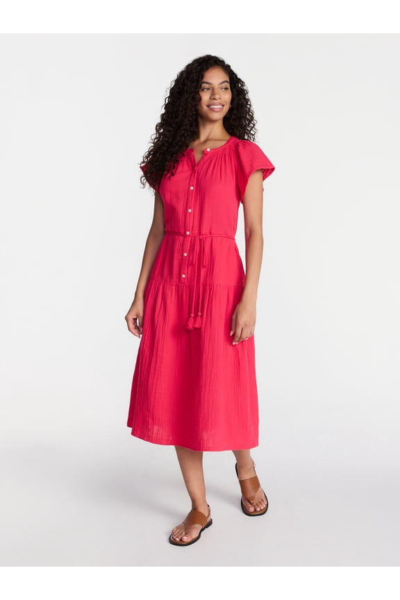 Women's and Women's Plus Double Cloth Midi Dress, Sizes XS-4X