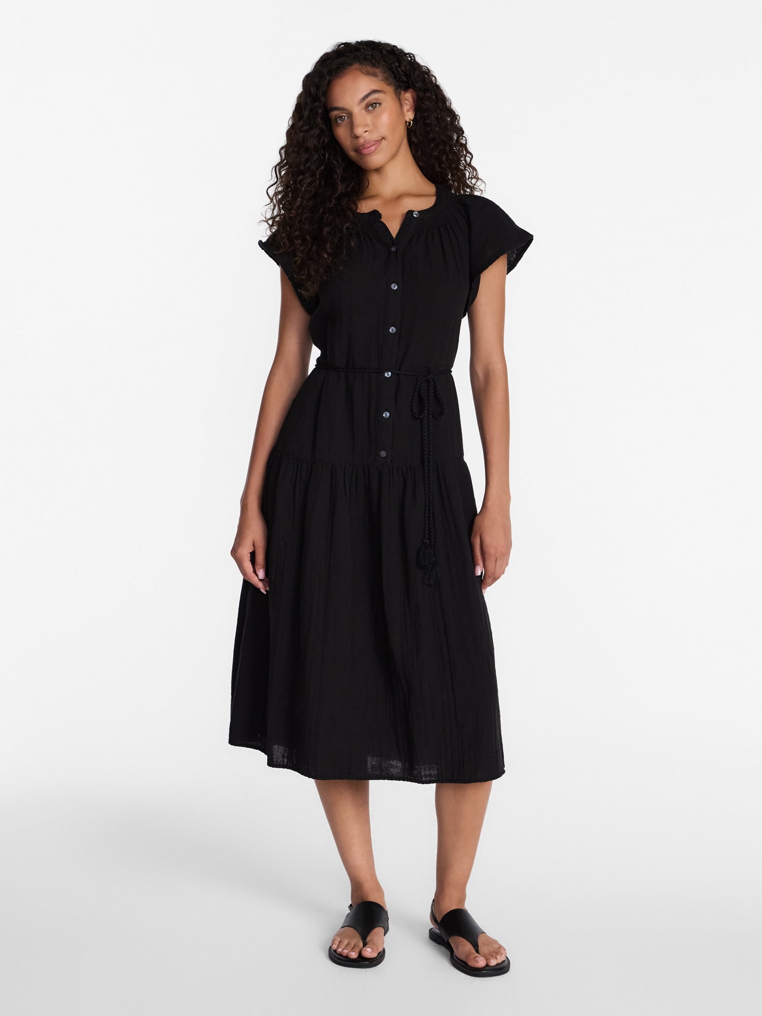 Time and Tru Women's and Women's Plus Double Cloth Midi Dress, Sizes XS-4X
