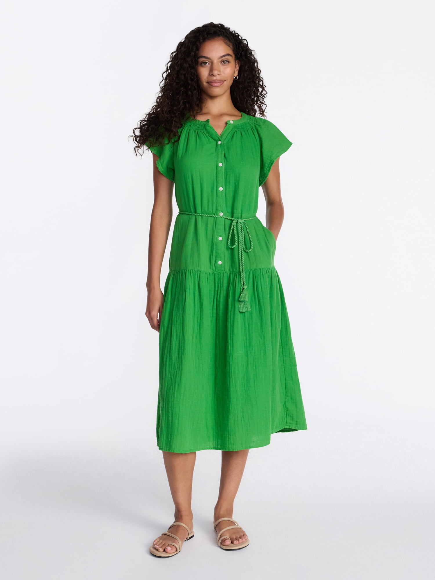 Time and Tru Women's and Women's Plus Double Cloth Midi Dress