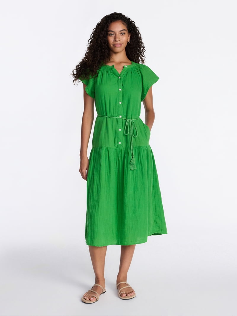 Time and Tru Women's and Women's Plus Double Cloth Midi Dress