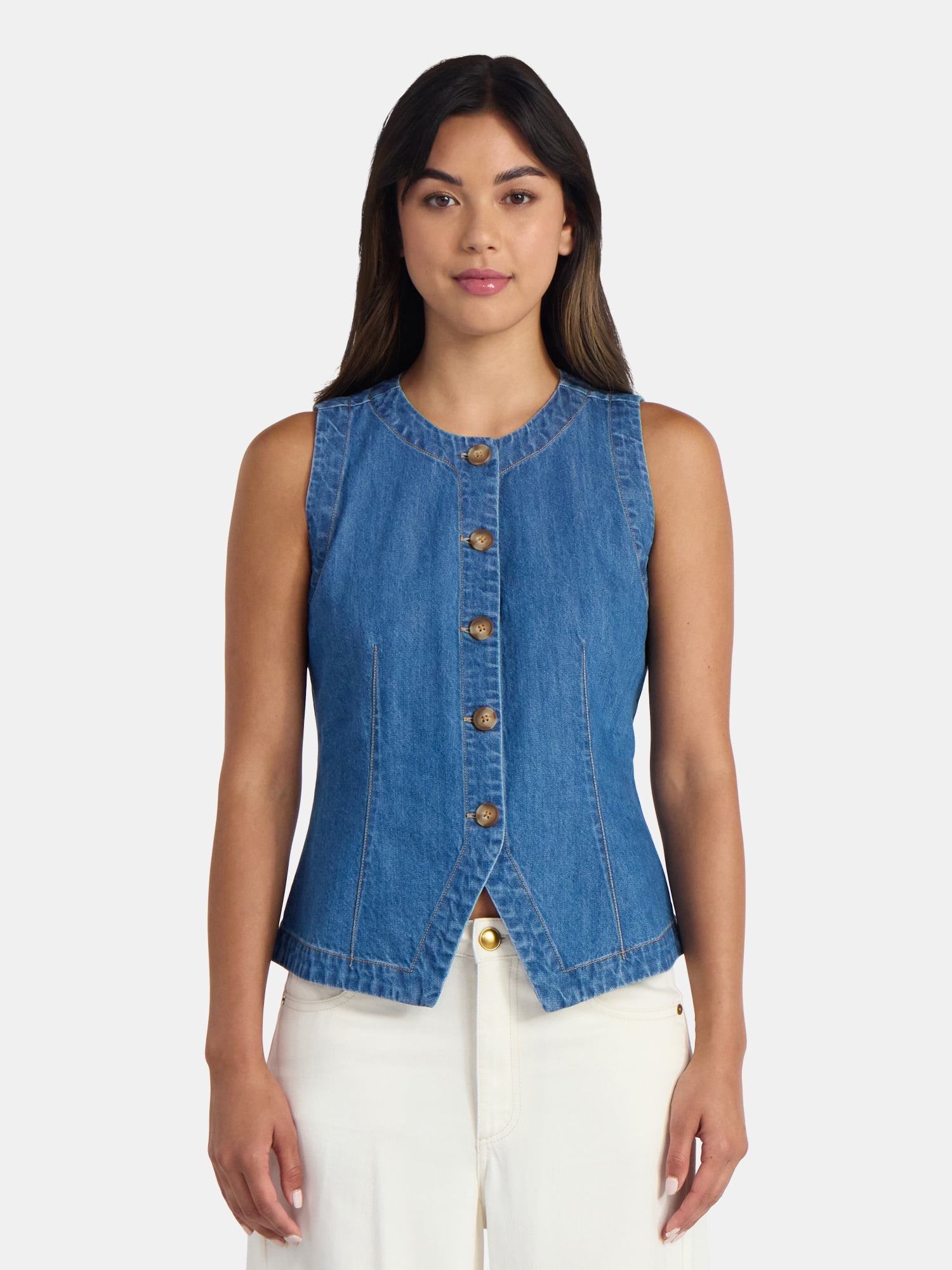 Time and Tru Women's Button Up Denim Vest, Sizes XS-XXXL