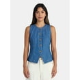 thumbnail image 1 of Time and Tru Women's Button Up Denim Vest, Sizes XS-XXXL, 1 of 5