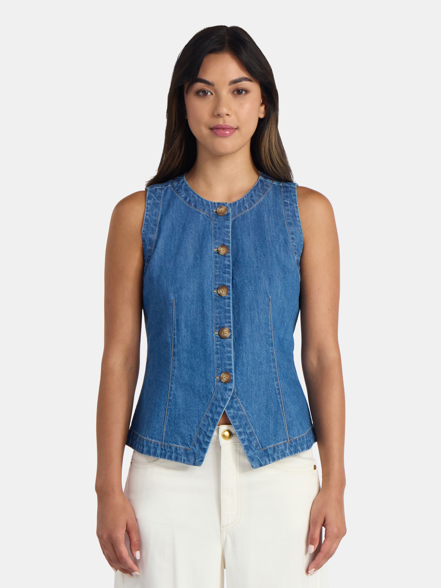 Time and Tru Women's Button Up Denim Vest, Sizes X