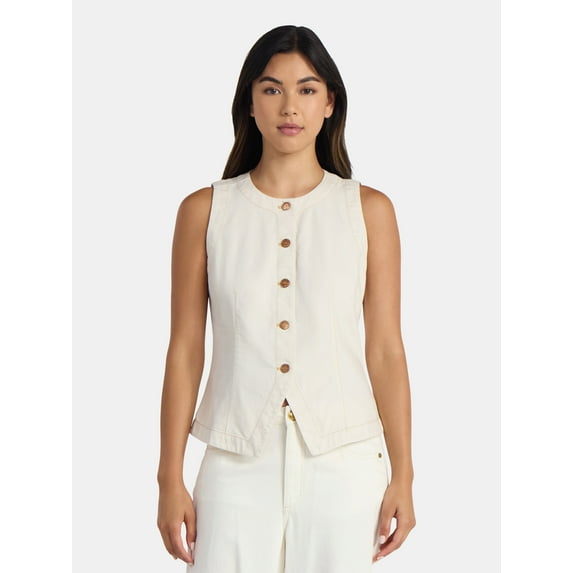 Time and Tru Women's Button Up Denim Vest, Sizes XS-XXXL