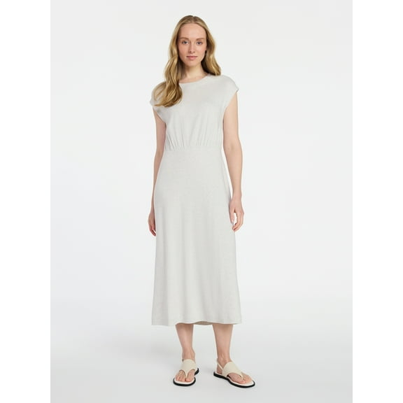 Time and Tru Women’s Cotton Knit Midi Dress with Dolman Sleeves, Sizes XS-XXXL