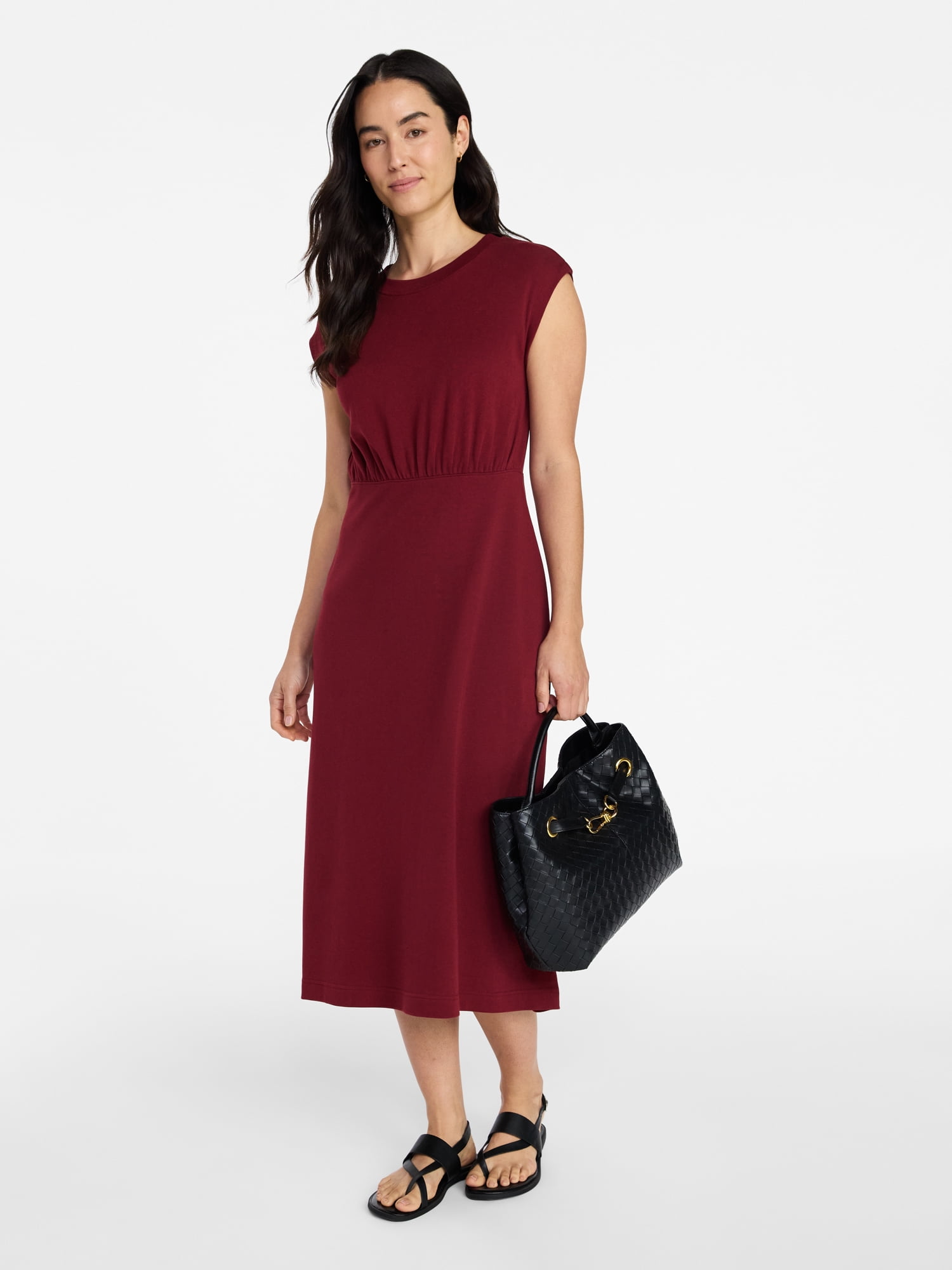 spaghetti strap knit dress Womens Cable Knit Scoop Neck Cami Maxi Dress, Coral, Size L main image 0