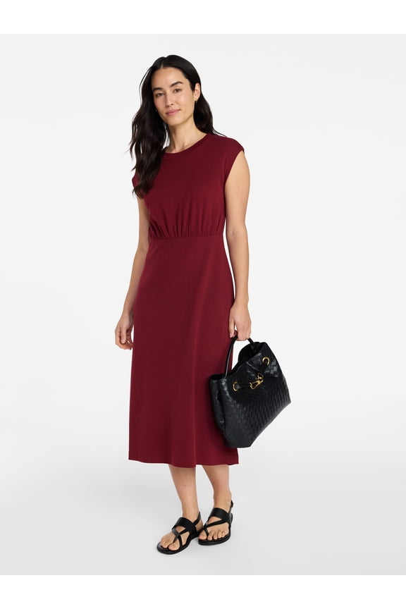 Women’s Cotton Knit Midi Dress with Dolman Sleeves, Sizes XS-XXXL