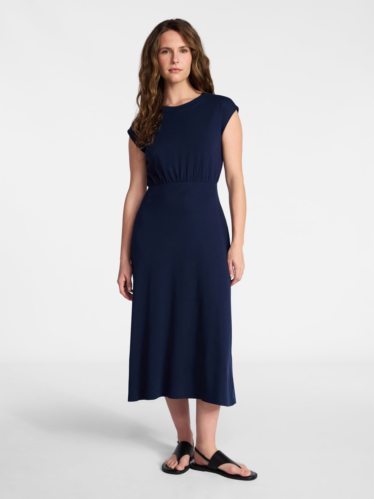 Time and Tru Women’s Cotton Knit Midi Dress with Dolman Sleeves, Sizes XS-XXXL
