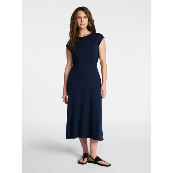 Time and Tru Women’s Cotton Knit Midi Dress with Dolman Sleeves, Sizes XS-XXXL