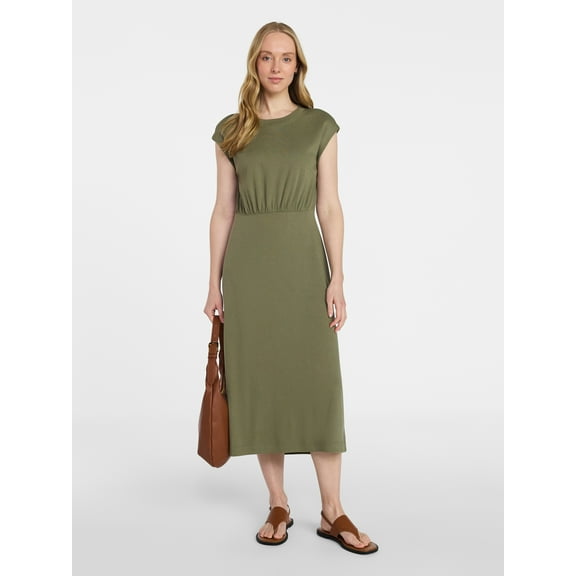 Time and Tru Women’s Cotton Knit Midi Dress with Dolman Sleeves, Sizes XS-XXXL