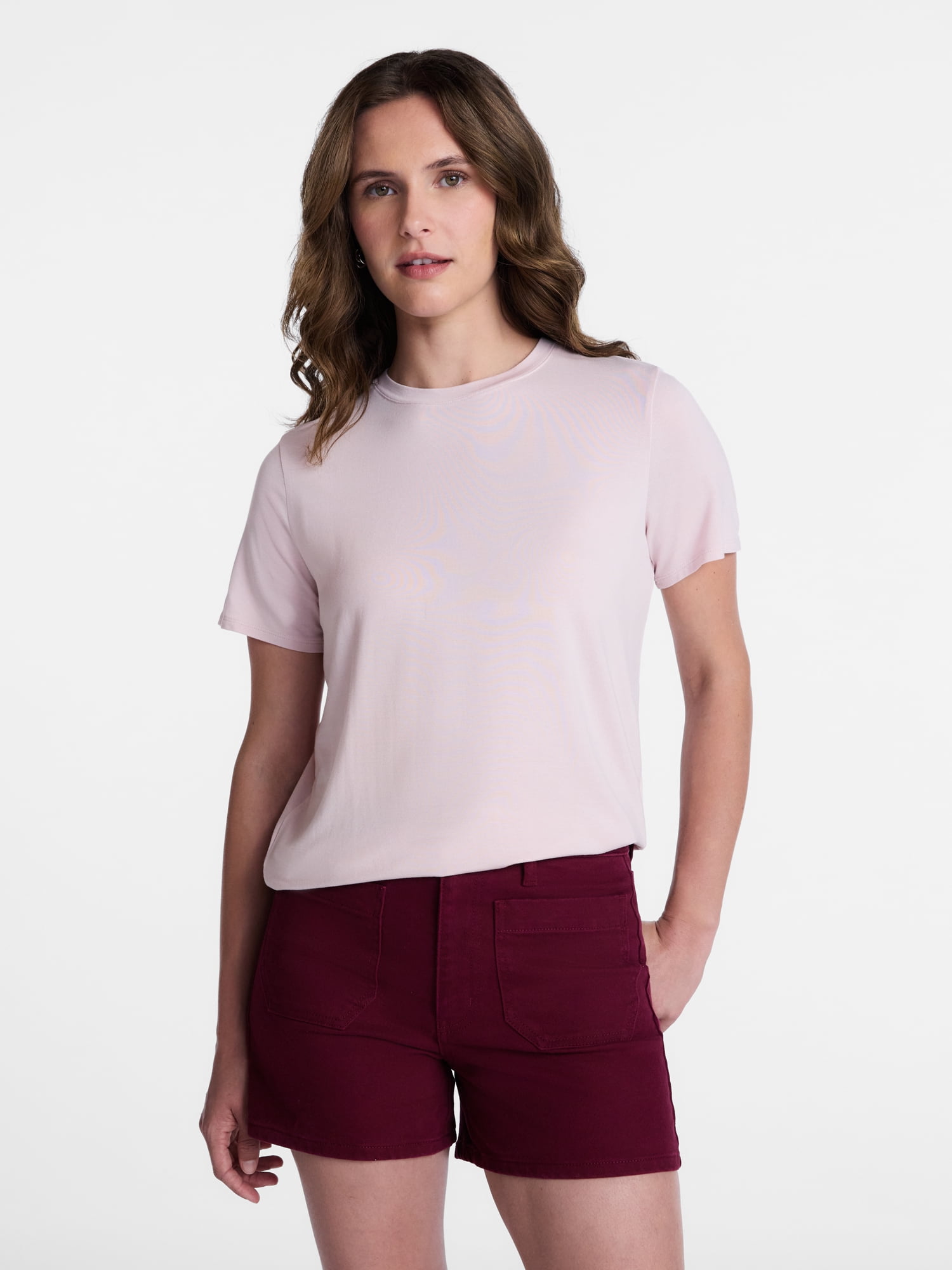 Time and Tru Women's Draped Boxy Tee with Short Sleeves, Sizes XS-XXXL