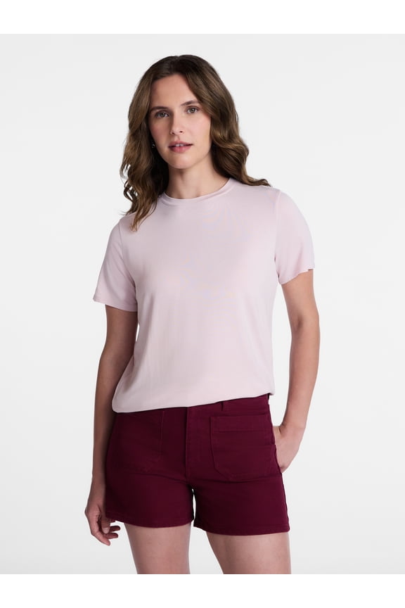 Women's Draped Boxy Tee with Short Sleeves, Sizes XS-XXXL