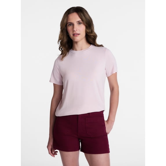 Time and Tru Women's Draped Boxy Tee with Short Sleeves, Sizes XS-XXXL