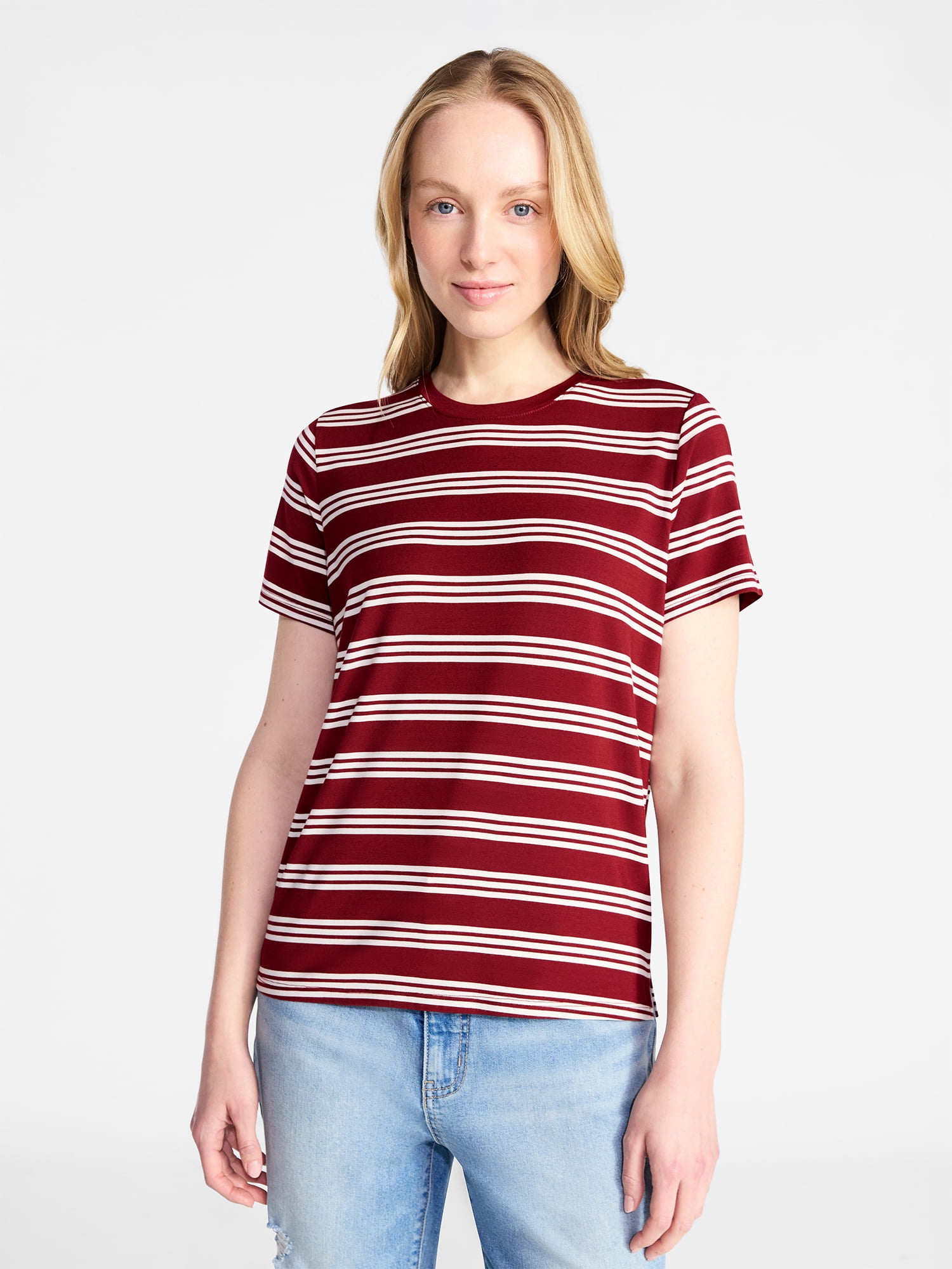 Time and Tru Women's Boxy Tee with Short Sleeves, Sizes XS-XXXL