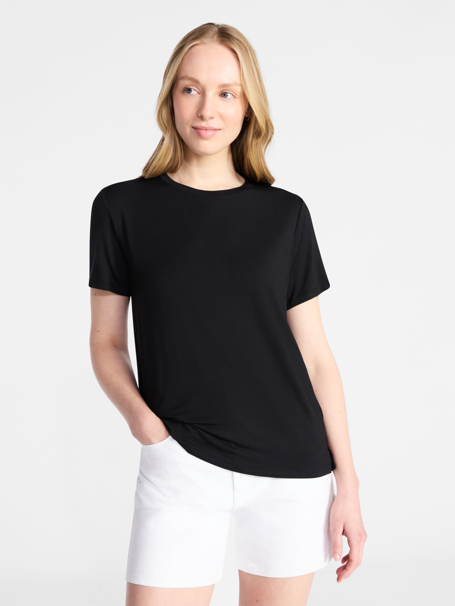 Time and Tru Women's Boxy Tee with Short Sleeves, Sizes XS-XXXL