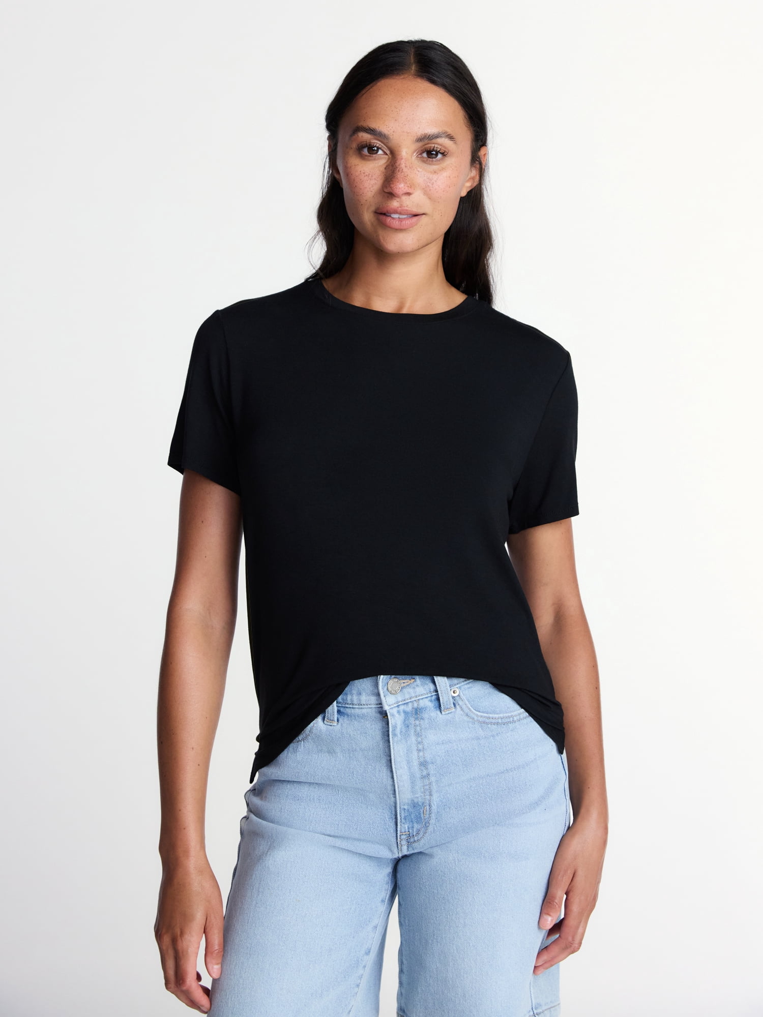 Time and Tru Women's Draped Boxy Tee with Short Sleeves, Sizes XS-XXXL