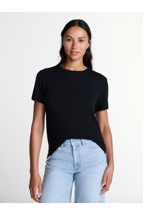 Women's Draped Boxy Tee with Short Sleeves, Sizes XS-XXXL