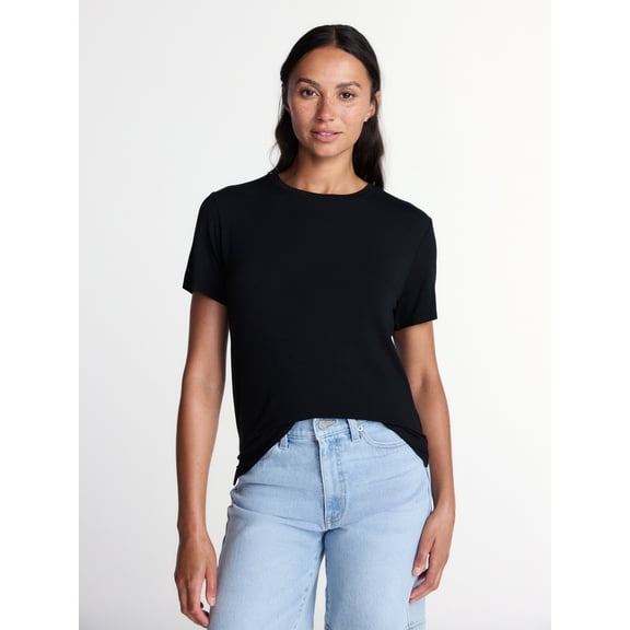 Time and Tru Women's Draped Boxy Tee with Short Sleeves, Sizes XS-XXXL