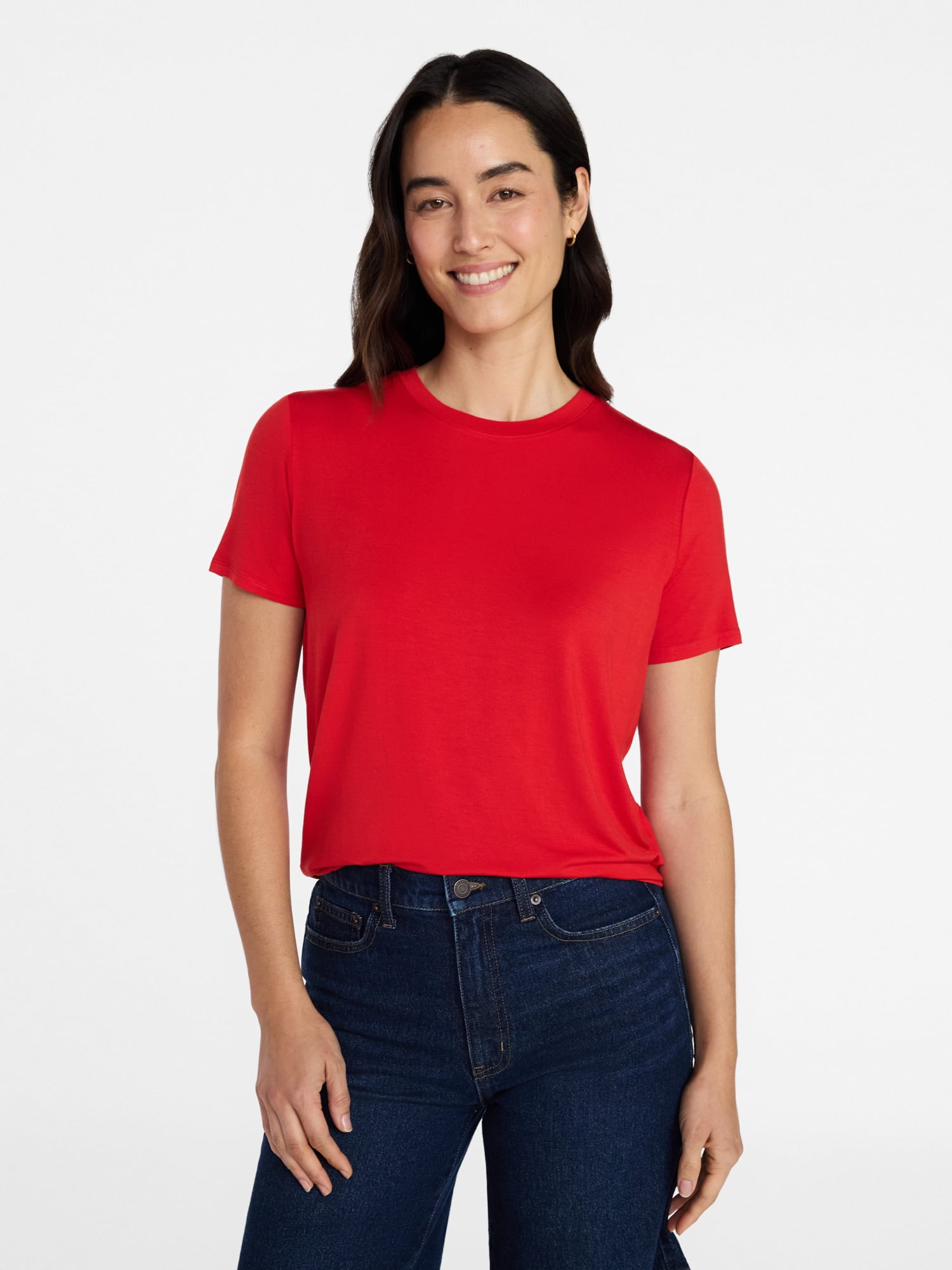 Time and Tru Women's Boxy Tee with Short Sleeves, Sizes XS-XXXL