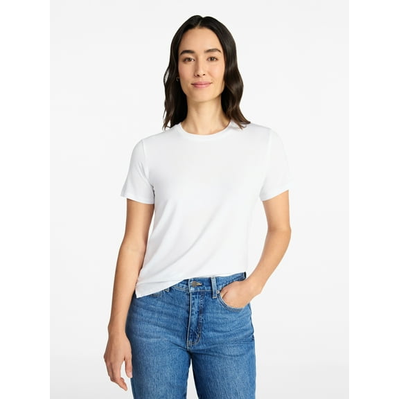 Time and Tru Women's Boxy Tee with Short Sleeves, Sizes XS-XXXL