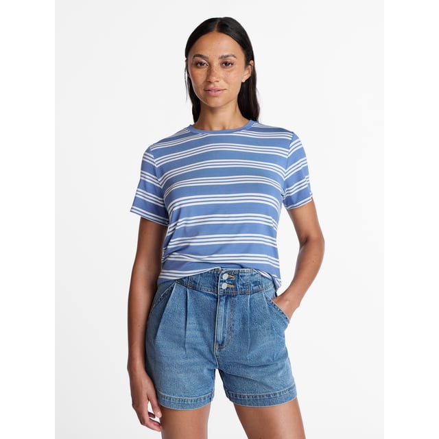 Time and Tru Women's Draped Boxy Tee with Short Sleeves, Sizes XS-XXXL