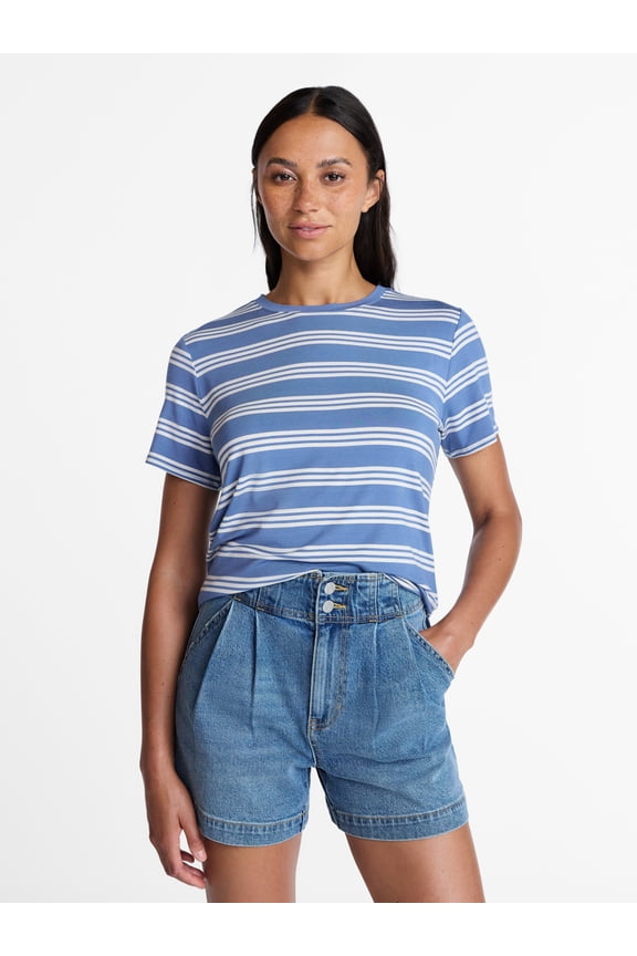 Women's Draped Boxy Tee with Short Sleeves, Sizes XS-XXXL