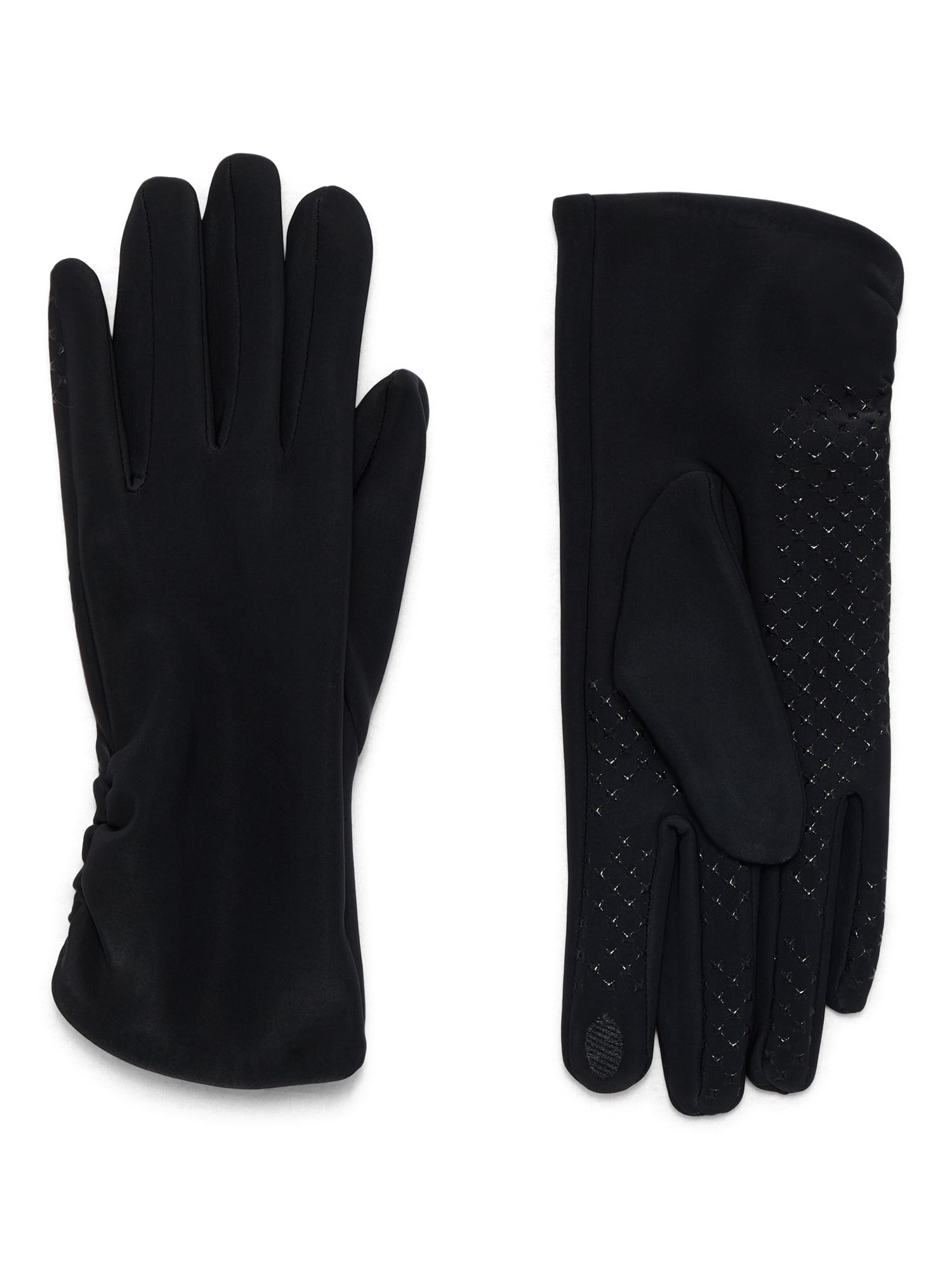 Time and Tru Women's Ruched Driving Gloves, Black Soot, One Size