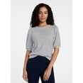thumbnail image 1 of Time and Tru Women's Cotton Crewneck Tee with Puff Sleeves, Sizes XS-XXXL, 1 of 5