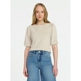 thumbnail image 1 of Time and Tru Women's Cotton Crewneck Tee with Puff Sleeves, Sizes XS-XXXL, 1 of 5
