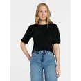 thumbnail image 1 of Time and Tru Women's Cotton Crewneck Tee with Puff Sleeves, Sizes XS-XXXL, 1 of 5