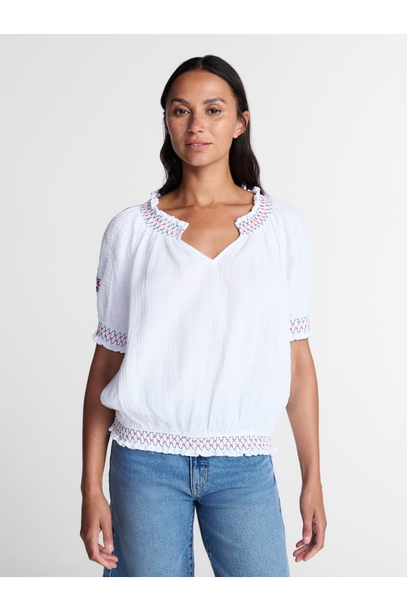 Women's Embroidered Peasant Top, Sizes XS-XXXL