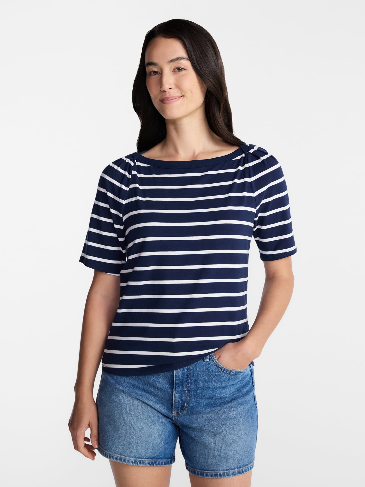 Time and Tru Women's Envelope Tee with Short Sleeves, Sizes XS-XXXL