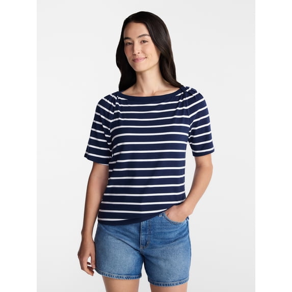 Time and Tru Women's Envelope Tee with Short Sleeves, Sizes XS-XXXL