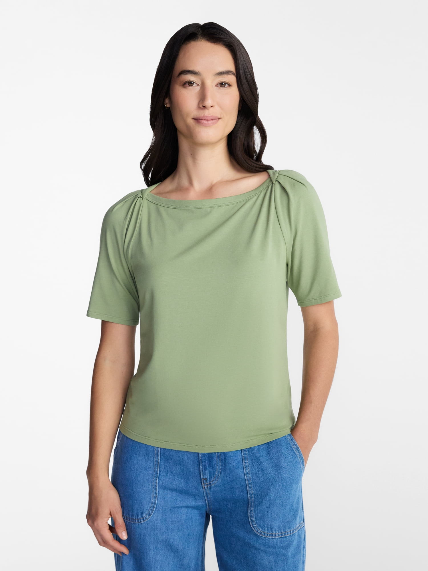 Time and Tru Women's Envelope Tee with Short Sleeves, Sizes XS-XXXL