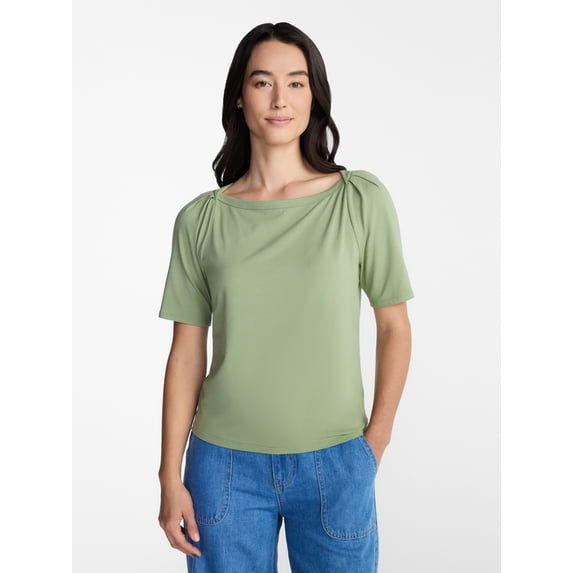 Time and Tru Women's Envelope Tee with Short Sleeves, Sizes XS-XXXL