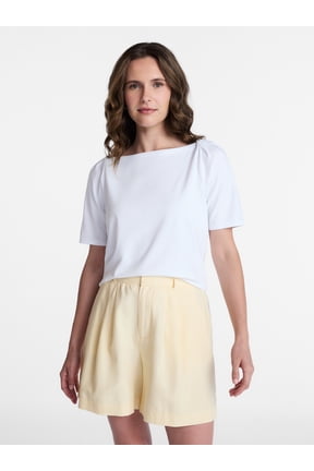 Women's Boat Neck Envelope Tee with Short Sleeves, Sizes XS-XXXL