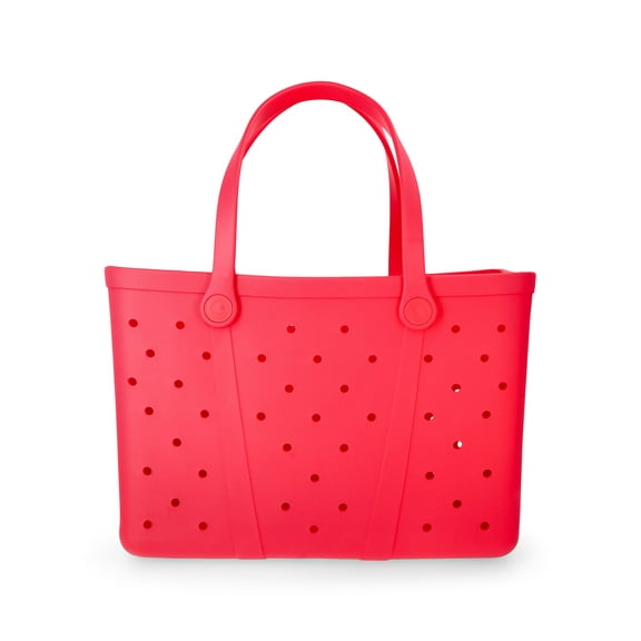 Time and Tru Women's Waterproof EVA Beach Tote Bag, Coral Pink
