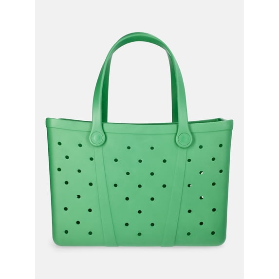 Time and Tru Women's Waterproof EVA Beach Tote Bag, Green