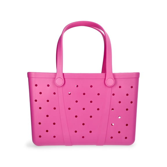 Time and Tru Women's Lightweight Beach Tote Bag, Hot Pink
