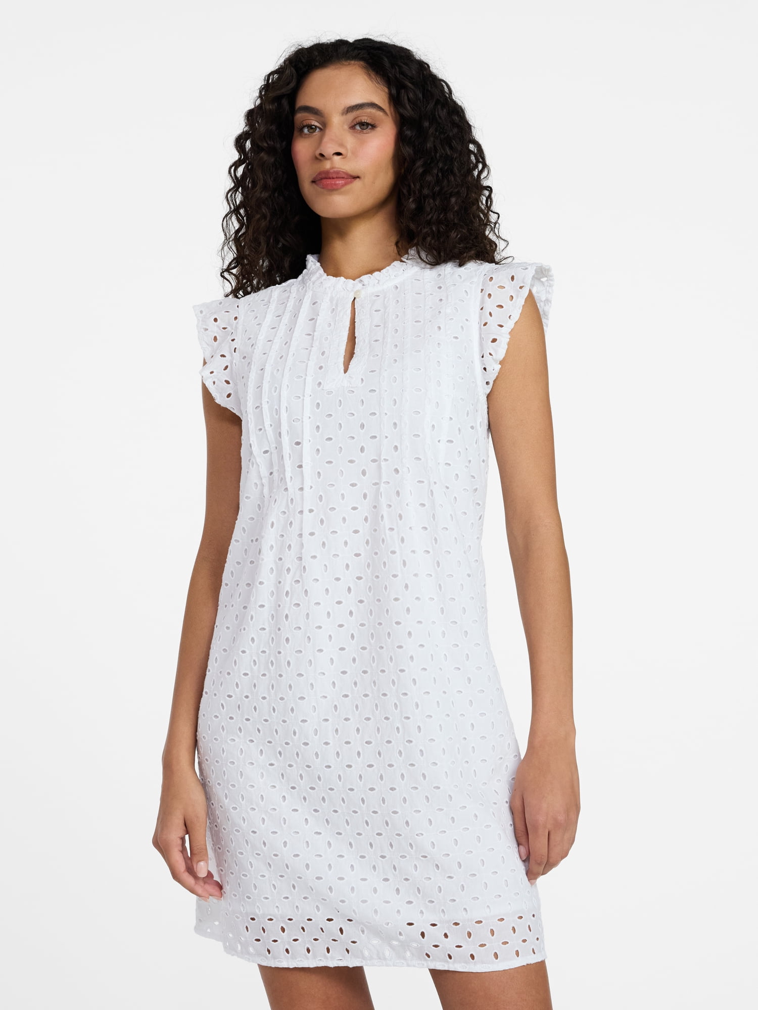 Time and Tru Women's Cotton Eyelet Mini Dress with Flutter Sleeves, Sizes  XS-XXXL - Walmart.com