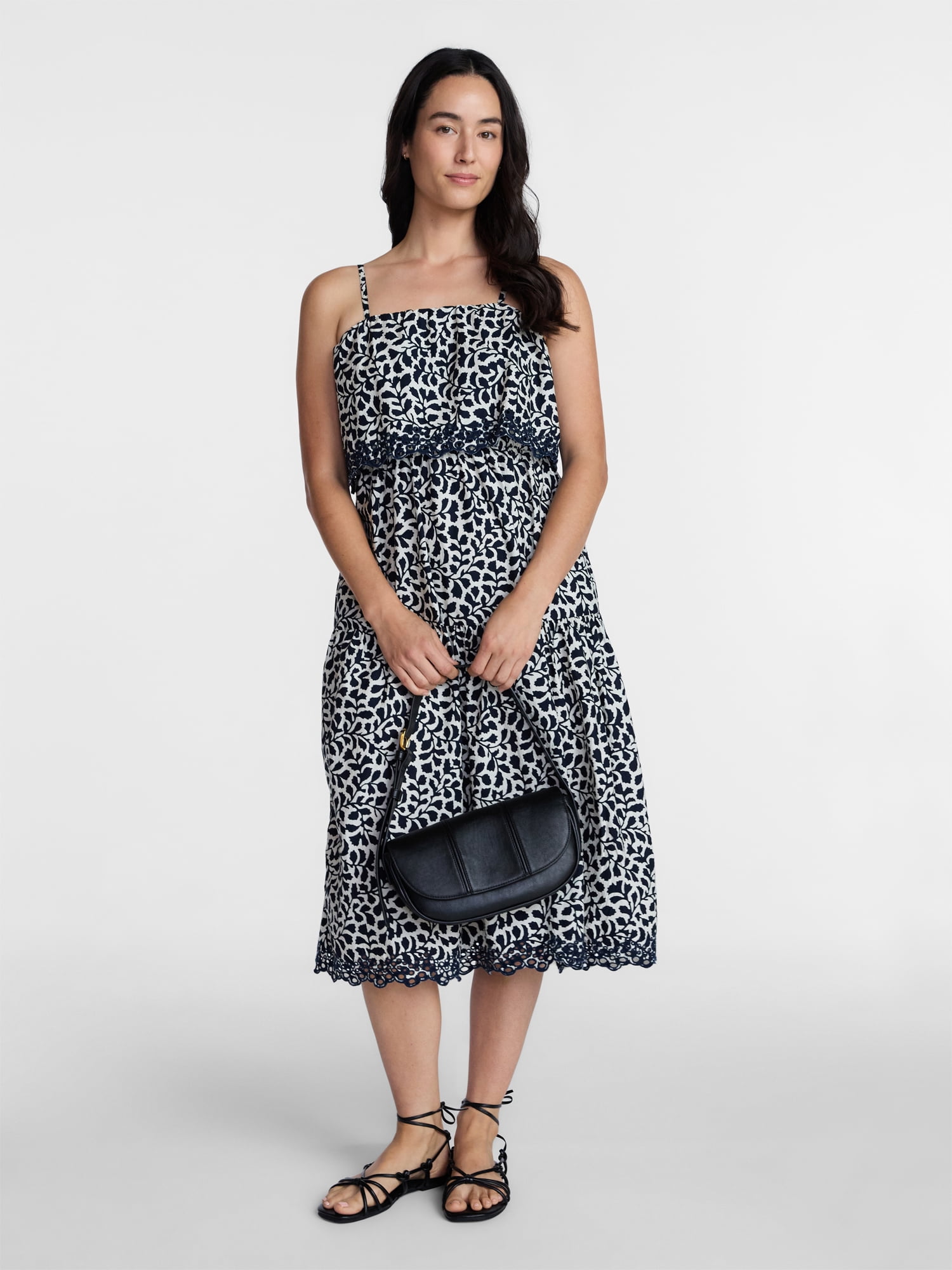 Time and Tru Women's Sleeveless Cotton Midi Dress with Eyelet Trim, Sizes XS-4X